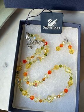 Swarovski Yellow, Orange & Green Crystal Necklace with Matching Earrings
